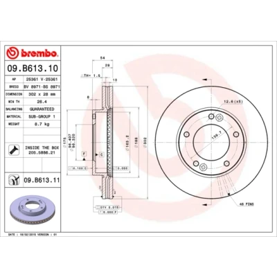 Kuva BREMBO COATED DISC LINE 09.B613.11 Jarrulevyt 302 28 5 tuuletettu sisältä pinnoitettu Ruuveilla KIA: SORENTO 1