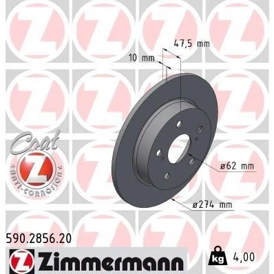 Kuva ZIMMERMANN 590.2856.20 Jarrulevyt 274 10 7/5 5 114 täysi pinnoitettu TOYOTA: Corolla XII Farmari