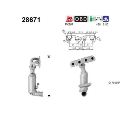 Kuva AS 28671 Katalysaattori 480mm PEUGEOT: 308 I SW, Hatchback, 207 MINI: Clubman, CITROËN: C4 Picasso 1, Hatchback