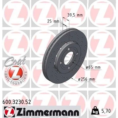 Kuva ZIMMERMANN SPORT COAT Z 600.3230.52 Jarrulevyt 256 25 5/4 4 100 Tuuletettu, ulko, reijitetty pinnoitettu hiiliteräs VOLKSWAGEN: Lupo / 3L