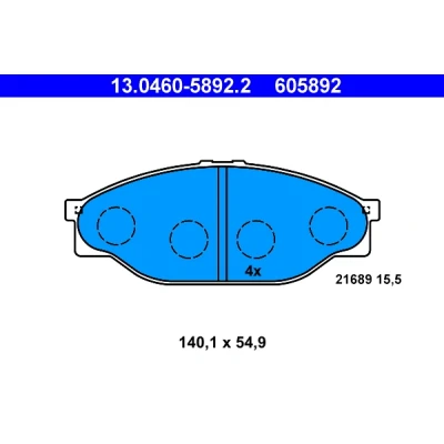 Kuva ATE 13.0460 5892.2 Jarrupalat Ei kulumisenilmaisimelle, Ilman kulumisenilmaisinta TOYOTA: HILUX 6 Pick up