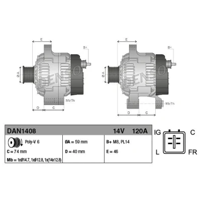 Kuva DENSO DAN1408 Laturi 14V 120A JAGUAR: S Type