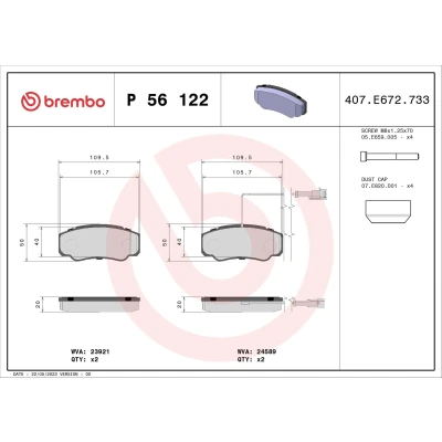 Kuva BREMBO P 56 122 Jarrupalat Sis. kulumisenilmaisimen Jarrusatulan ruuveilla Tarvikkeilla NISSAN: Cabstar