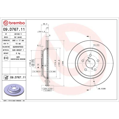 Kuva BREMBO 09.D767.11 Jarrulevyt 285 17 5 tuuletettu sisältä pinnoitettu SUBARU: XV II