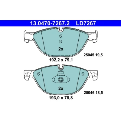 Kuva ATE Ceramic 13.0470 7267.2 Jarrupalat Kulumisenilmaisemelle, Ilman kulumisenilmaisinta BMW: 5 Touring, Sedan, 7
