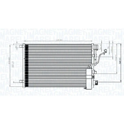 Kuva MAGNETI MARELLI 350203841000 Ilmastoinnin Lauhdutin Vedenerottimella 623x378x16 378 623 16 OPEL: Astra H Caravan, Zafira B, Hatchback