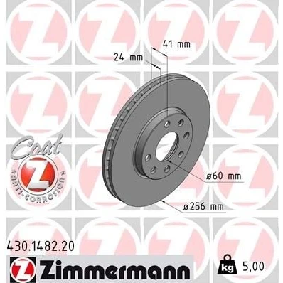 Kuva ZIMMERMANN COAT Z 430.1482.20 Jarrulevyt 256 24 7/4 4 100 tuuletettu sisältä pinnoitettu OPEL: Astra G CC, Caravan, Van