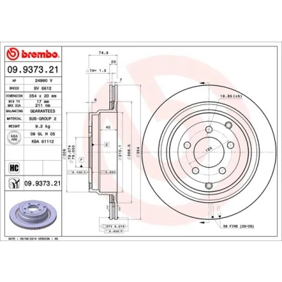 Kuva BREMBO COATED DISC LINE 09.9373.21 Jarrulevyt 354 20 5 tuuletettu sisältä pinnoitettu hiiliteräs LAND ROVER: Range Rover 3