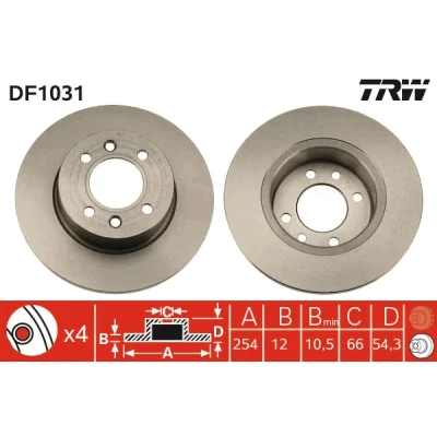 Kuva TRW DF1031 Jarrulevyt 254 12 4 100 täysi Lakattu