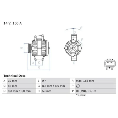 Kuva BOSCH 0 986 047 460 Laturi 14V 150A CHRYSLER: PT Cruiser Farmari
