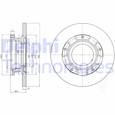Kuva DELPHI BG4008 Jarrulevyt 280 16 5 täysi rasvattu käsittelemätön ilman pyöränlaakeria, ABS sensorirenkaalla FORD: Transit Mk6 Van, Bussi
