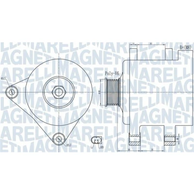 Kuva MAGNETI MARELLI 063732056010 Laturi 14V 110A SKODA: Octavia 2 Combi, II Hatchback, VOLKSWAGEN: Golf 5, 6, SEAT: Leon Hatchback