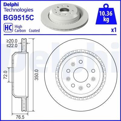 Kuva DELPHI Jarrulevy 76,5mm 5 Tuuletettu pinnoitettu hiiliteräs BG9515C 68321348AC Jarrulevyt