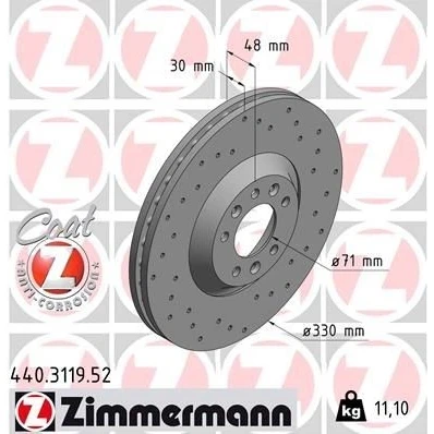 Kuva ZIMMERMANN SPORT COAT Z 440.3119.52 Jarrulevyt 330 30 8/5 5 108 Tuuletettu, ulko, reijitetty pinnoitettu PEUGEOT: 607 Sedan, 407 SW, Sedan