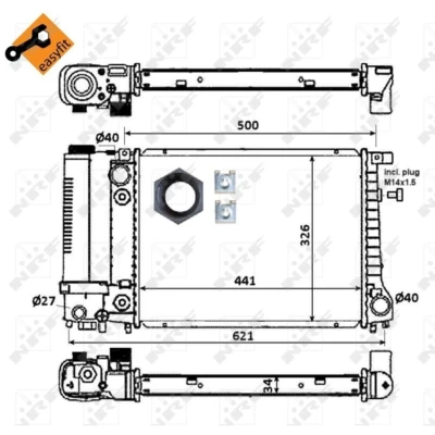 Kuva NRF EASY FIT 51356 Jäähdytin Alumiini 440 327 34 asennusosilla Jäähdytysrivat juotetut BMW: 5 Sedan, Touring, 3 Sedan