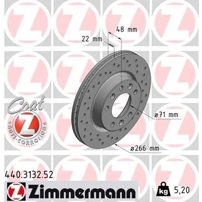 Kuva ZIMMERMANN SPORT COAT Z 440.3132.52 Jarrulevyt 266 22 8/5 5 108 tuuletettu sisältä, reijitetty pinnoitettu PEUGEOT: 308 SW 2, II Hatchback