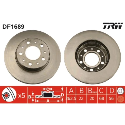 Kuva TRW DF1689 Jarrulevyt 263 22 5 108 Tuuletettu Lakattu VOLVO: 740 Sedan, Farmari