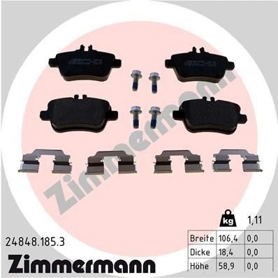 Kuva ZIMMERMANN 24848.185.3 Jarrupalat Kulumisenilmaisemelle Ruuveilla Valokuva vastaa toimituslaajuutta, liukulevyllä MERCEDES BENZ: A sarja, B sarja
