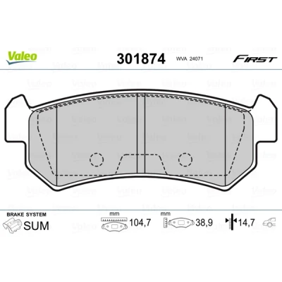 Kuva VALEO 301874 Jarrupalat FIRST Taka akseli ilman kulumisenilmaisinta huudonvaimennuspeltiä CHEVROLET: Nubira Farmari, Lacetti Hatchback