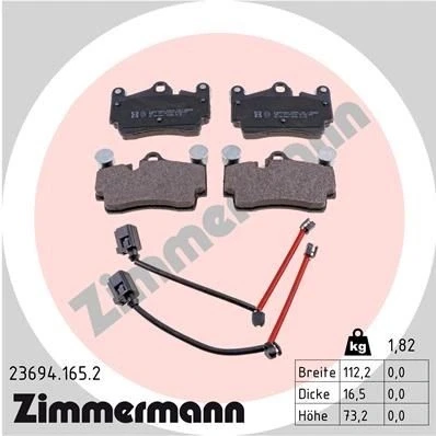 Kuva ZIMMERMANN 23694.165.2 Jarrupalat Sis. kulumisenilmaisimen Valokuva vastaa toimituslaajuutta AUDI: Q7, VOLKSWAGEN: Touareg I, PORSCHE: Cayenne