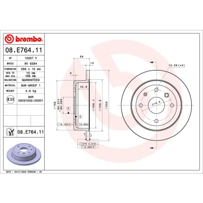 Kuva BREMBO 08.E764.11 Jarrulevyt 258 12 5 täysi pinnoitettu CHEVROLET: Evanda Sedan, DAEWOO: