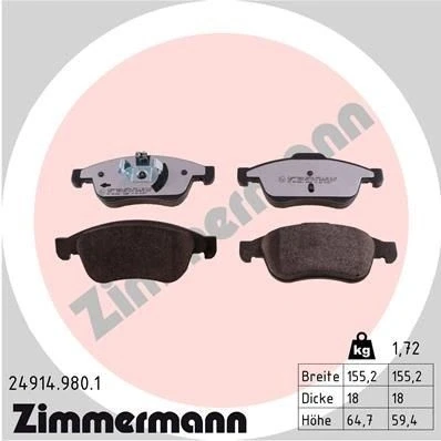 Kuva ZIMMERMANN 24914.980.1 Jarrupalat Valokuva vastaa toimituslaajuutta RENAULT: MEGANE 3 Grandtour, GRAND SCENIC 3, DACIA: Duster SUV