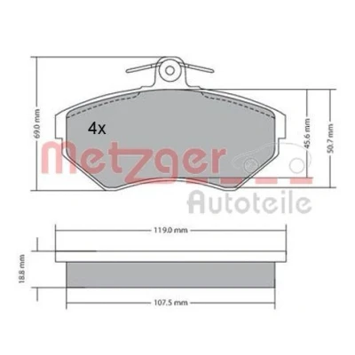 Kuva METZGER 1170214 Jarrupalat Etuakseli Ilman kulumisenilmaisinta Jarrusatulan ruuveilla, Huudonvaimennuspellillä AUDI: A4 B5 Avant, Sedan