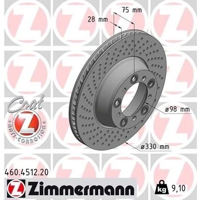 Kuva ZIMMERMANN 460.4512.20 Jarrulevyt 330 28 10/5 5 130 tuuletettu sisältä, reijitetty pinnoitettu