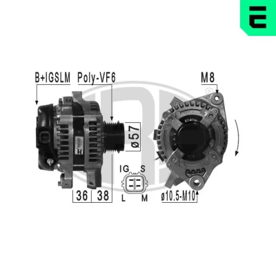 Kuva ERA 210978A Laturi 14V 100A TOYOTA: Auris Hatchback, Corolla X Sedan, Yaris II Hatchback