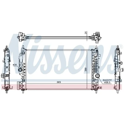 Kuva NISSENS 630764 Jäähdytin Alumiini 655 389 26 Jäähdytysrivat juotetut OPEL: Insignia A Sports Tourer