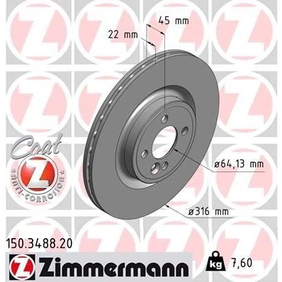 Kuva ZIMMERMANN COAT Z 150.3488.20 Jarrulevyt 316 22 5/4 4 100 tuuletettu sisältä pinnoitettu hiiliteräs MINI: Hatchback, Clubman, Cabriolet