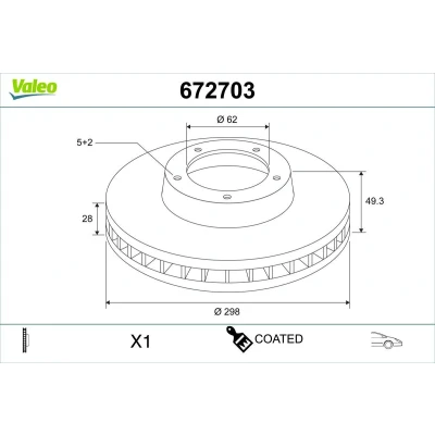 Kuva Jarrulevy Tuuletettu, Etuakseli Valeo 672703 toyota c hr, hr van, corolla halvkombi, kombi OE 43512F4010, 43512 F4010