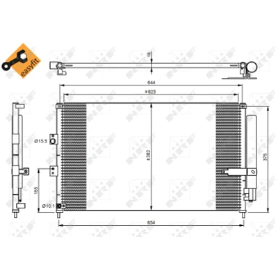 Kuva NRF EASY FIT 35865 Ilmastoinnin Lauhdutin Vedenerottimella, Tiivisterenkaalla 15,5 10,1 Alumiini 623 HONDA: CIVIC 8