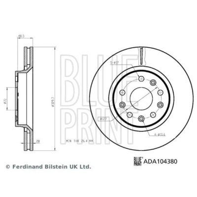 Kuva BLUE PRINT Jarrulevy Etuakseli 330mm 28mm 5 aukko 127mm tuuletettu sisältä pinnoitettu ADA104380 68250085AA,68250087AA Jarrulevyt
