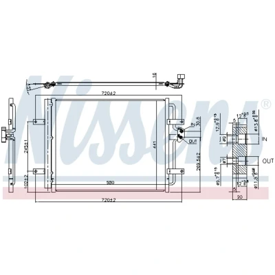 Kuva NISSENS 940584 Ilmastoinnin Lauhdutin Vedenerottimella Alumiini 580 R 134a VOLKSWAGEN: Golf 7