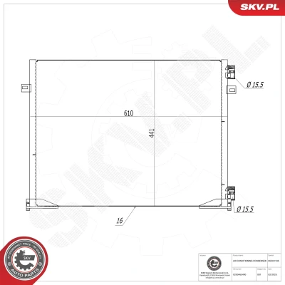 Kuva ESEN SKV 86SKV106 Ilmastoinnin Lauhdutin ilman vedenerotinta Alumiini 610mm OPEL: Vivaro A Combi, RENAULT: TRAFIC 2 Kasten
