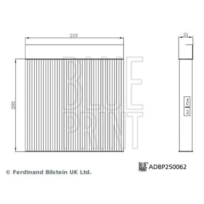 Kuva BLUE PRINT ADBP250062 Raitisilmasuodatin Siitepölysuodin 215mm 203mm 31mm