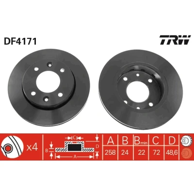 Kuva TRW DF4171 Jarrulevyt 258 24 4 114,3 Tuuletettu Lakattu