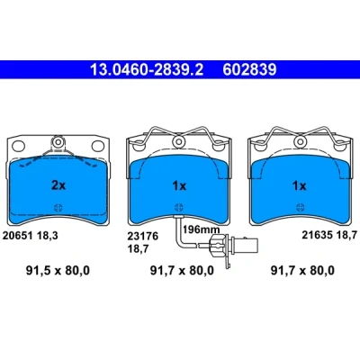 Kuva ATE 13.0460 2839.2 Jarrupalat Sis. kulumisenilmaisimen VOLKSWAGEN: TRANSPORTER 4, 4 Bus
