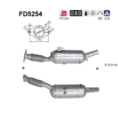 Kuva AS FD5254 Hiukkassuodatin Euro 6 Kordieriitti OPEL: Vivaro B Van, Combi