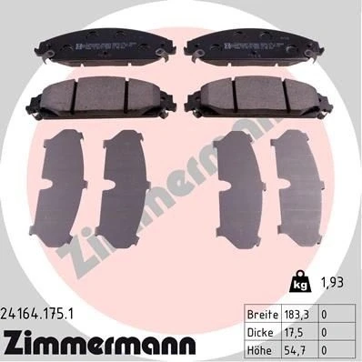 Kuva ZIMMERMANN 24164.175.1 Jarrupalat akustisella kulumavaroittimella Valokuva vastaa toimituslaajuutta CHRYSLER: 300C Sedan, Touring