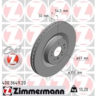 Kuva ZIMMERMANN Jarrulevy MERCEDES BENZ: ML sarja, GL, R sarja COAT Z 32mm 8/5 5 aukko 112mm tuuletettu sisältä pinnoitettu hiiliteräs 400.3649.20