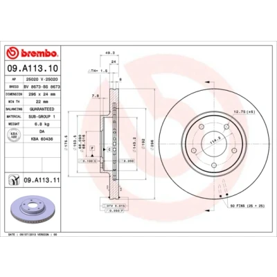 Kuva BREMBO COATED DISC LINE 09.A113.11 Jarrulevyt 296 24 5 tuuletettu sisältä pinnoitettu NISSAN: Maxima V QX Sedan, Altima III