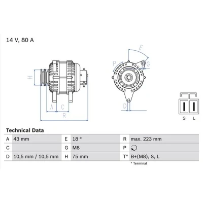 Kuva BOSCH 0 986 045 601 Laturi 14V 80A MITSUBISHI: L200 III Pick up, Pajero 2, Sport 1 SUV