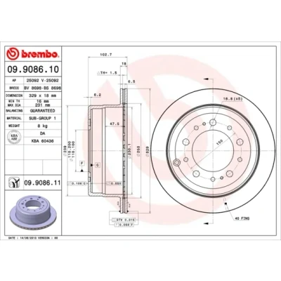 Kuva BREMBO COATED DISC LINE 09.9086.11 Jarrulevyt 329 18 5 tuuletettu sisältä pinnoitettu TOYOTA: Land Cruiser 100