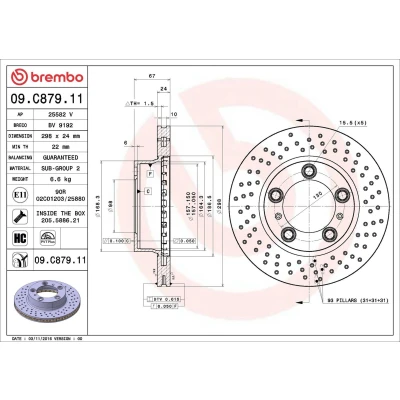 Kuva BREMBO 09.C879.11 Jarrulevyt 298 24 5 rei&#039;itetty/tuuletettu sisältä pinnoitettu hiiliteräs Ruuveilla PORSCHE: Boxster