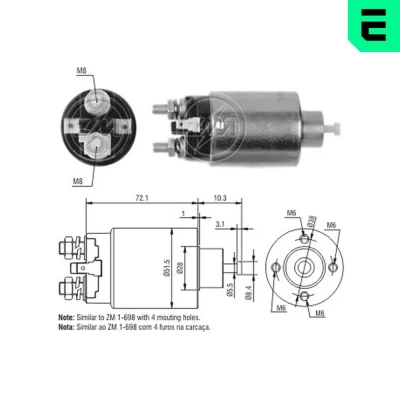Kuva Magneettikytkin, käynnistin HYUNDAI, MITSUBISHI OE M001T71781, M001T71781A, M001T72581