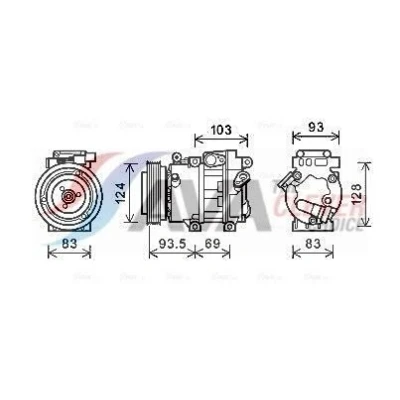 Kuva AVA COOLING SYSTEMS HYAK238 Ilmastoinnin Kompressori VS18 12V R134a PAG kompressoriöljyllä, magneettikytkimellä, ilman diodia