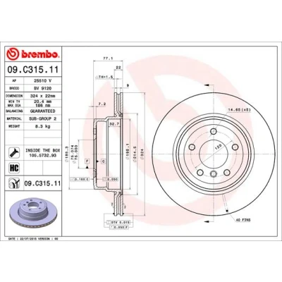 Kuva BREMBO COATED DISC LINE 09.C315.11 Jarrulevyt 324 22 5 tuuletettu sisältä pinnoitettu hiiliteräs Ruuveilla BMW: 1 Coupe, Cabriolet