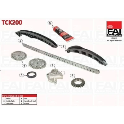 Kuva FAI AutoParts TCK200 Jakoketjusarja Tiivisteillä, Hammaspyörillä Yksinkertainen, Ketju hiljainen SEAT: Ibiza 4 ST, SKODA: Rapid Hatchback, Fabia 2